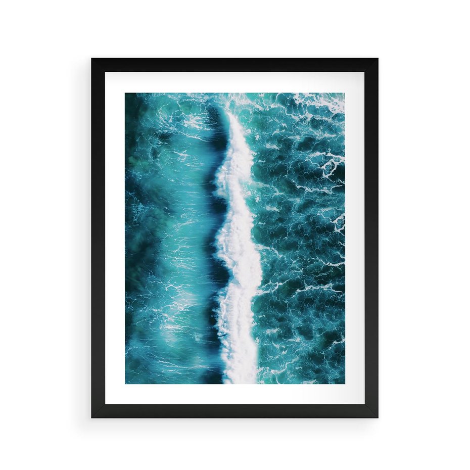 Plakat w ramie 40x50 - Błękitna Siła Oceanu - fale, ocean - rama czarna