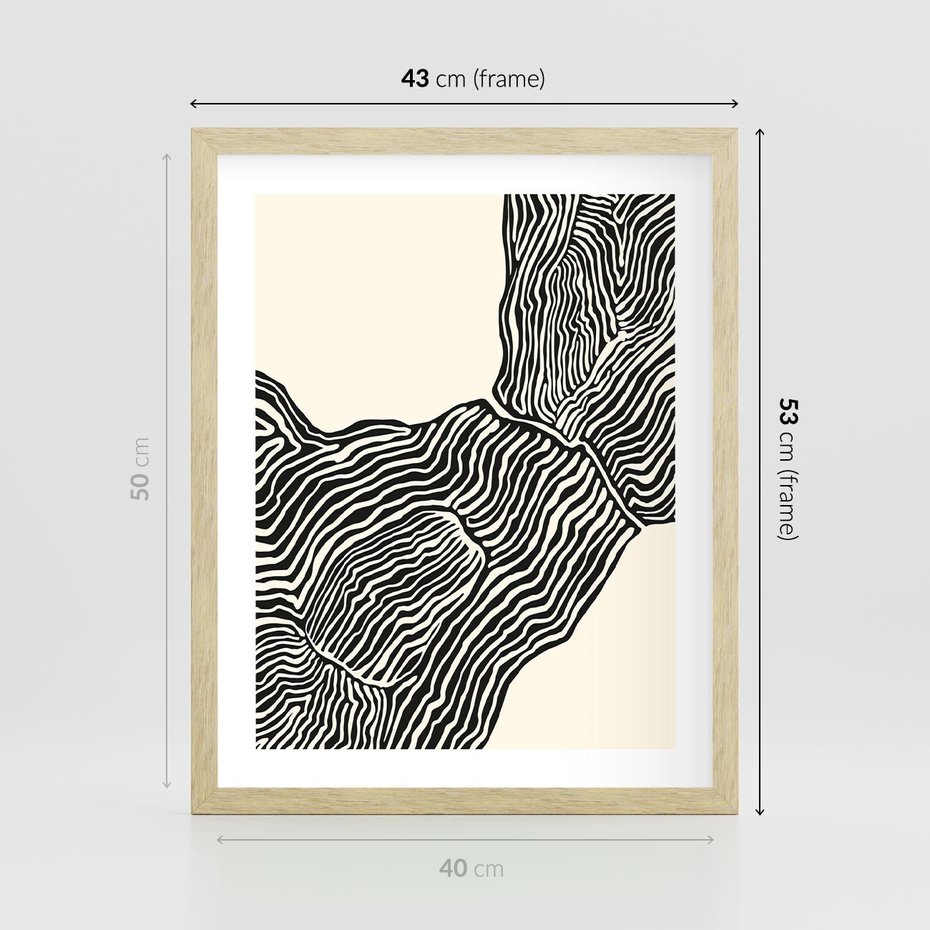 Plakat w ramie 40x50 - Migoczące Kontury - boho plakat, rycina - rama drewno