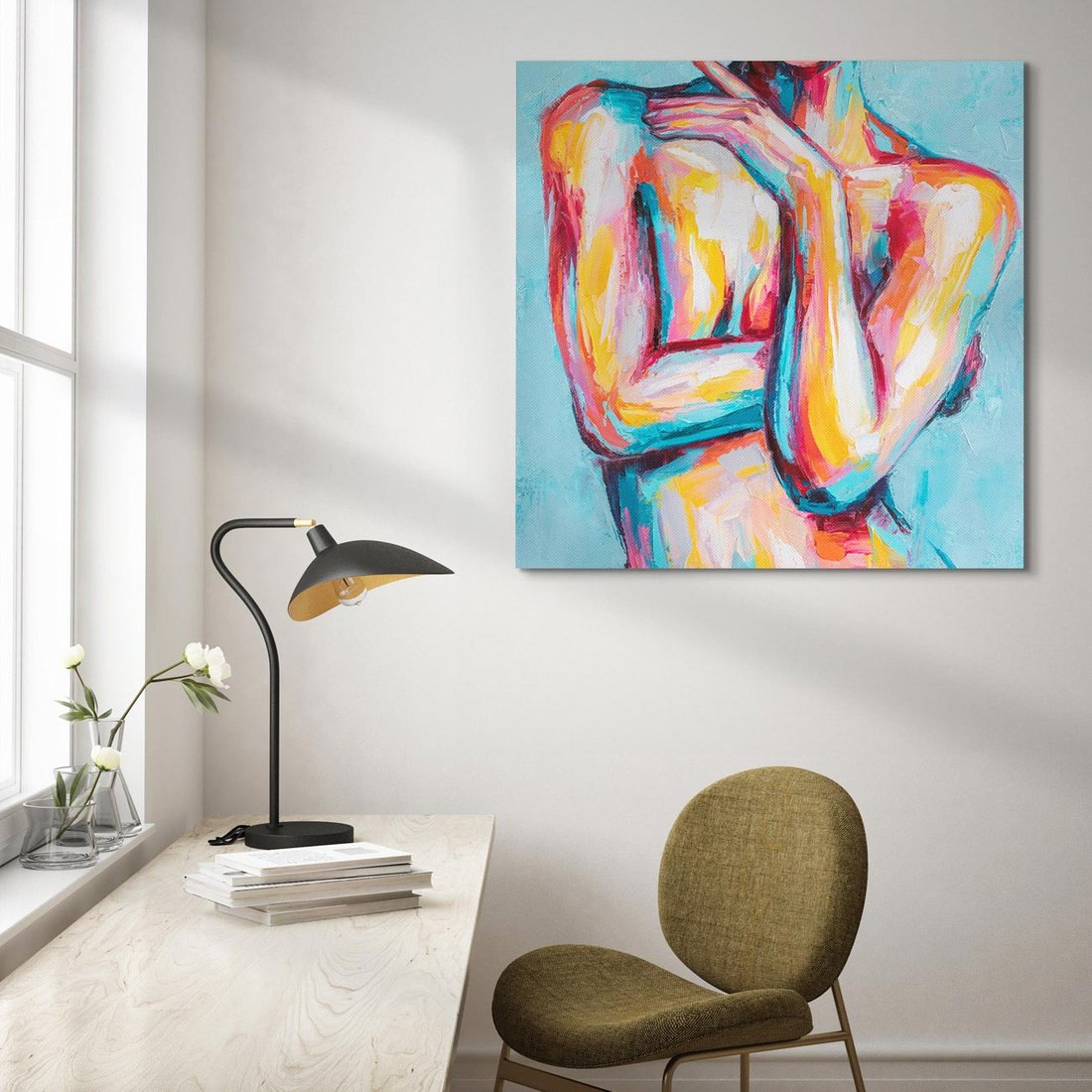 Obraz na płótnie 50x50 - Nagie Natchnienie - obraz olejny, naga kobieta