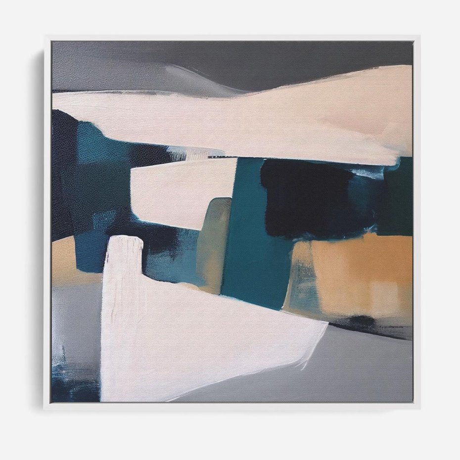 Obraz w ramie 80x80 - Turkusowe Maźnięcia - obraz, abstrakcja - rama biała