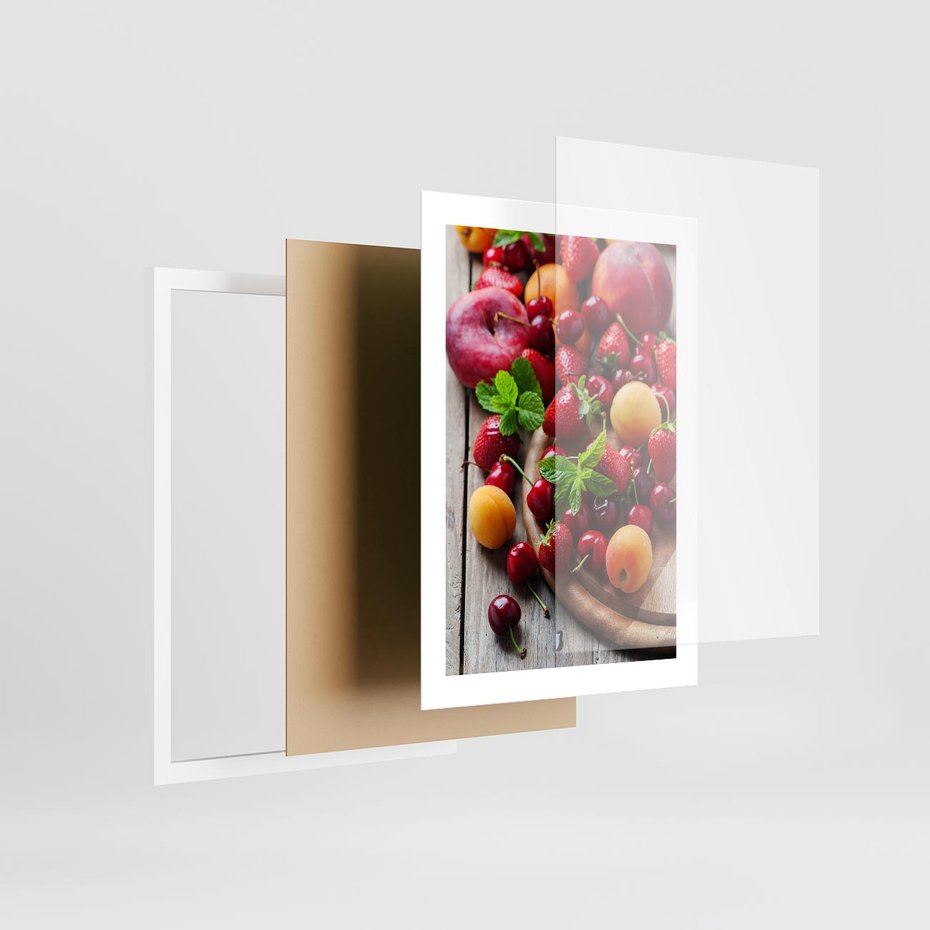 Plakat w ramie 30x40 - Owoce w restauracji artystycznie - owoce, restauracja - rama biała