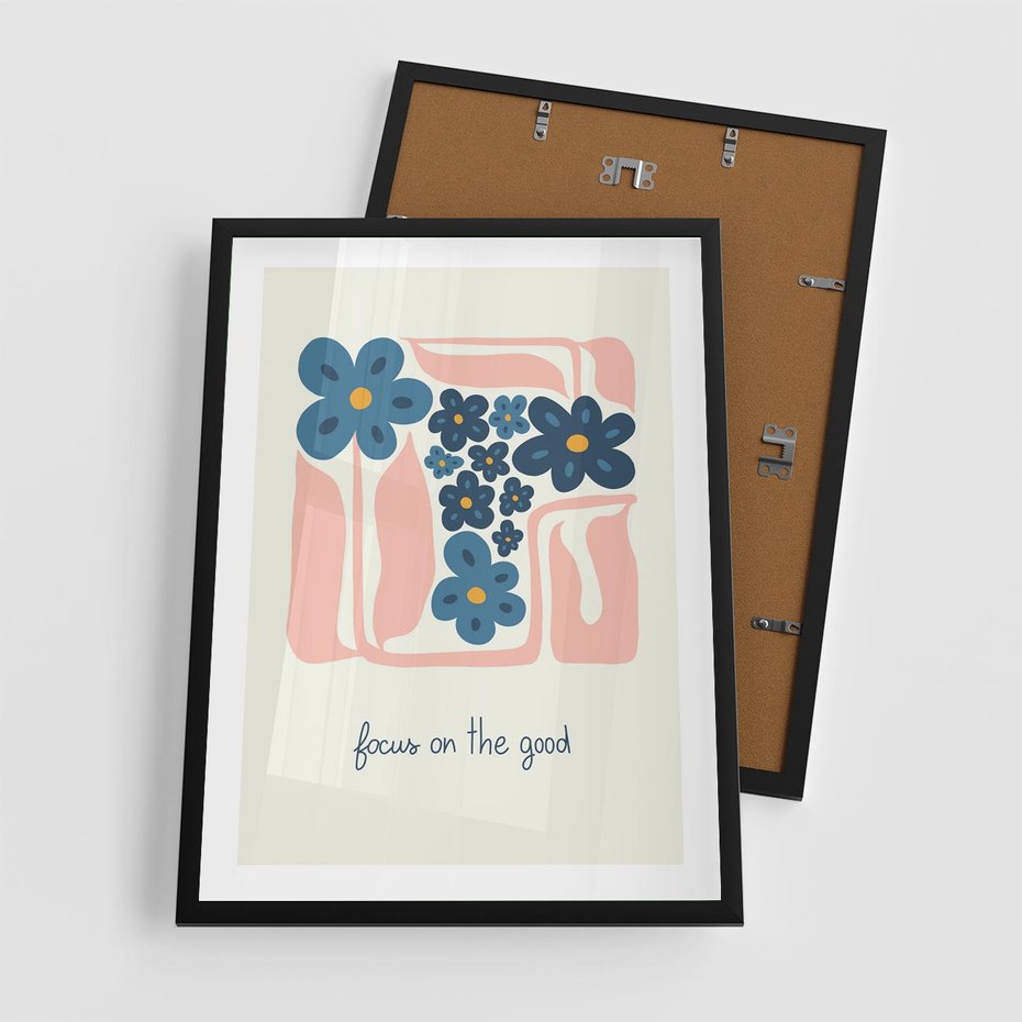 Plakat w ramie 50x70 - Linie kwiatowych marzeń - minimalistyczna kwiatowa kompozycja, pastelowe kolory - rama czarna