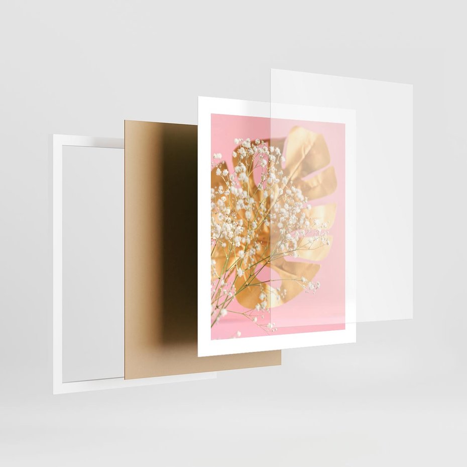 Plakat w ramie 40x50 - : Elegancja w Złocie - złote, liście - rama biała