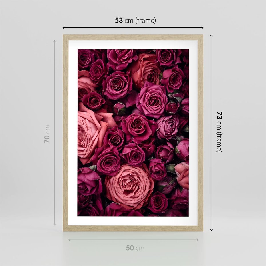 Plakat w ramie 50x70 - Róże - piękno kwiatów - róże, kwiaty - rama drewno