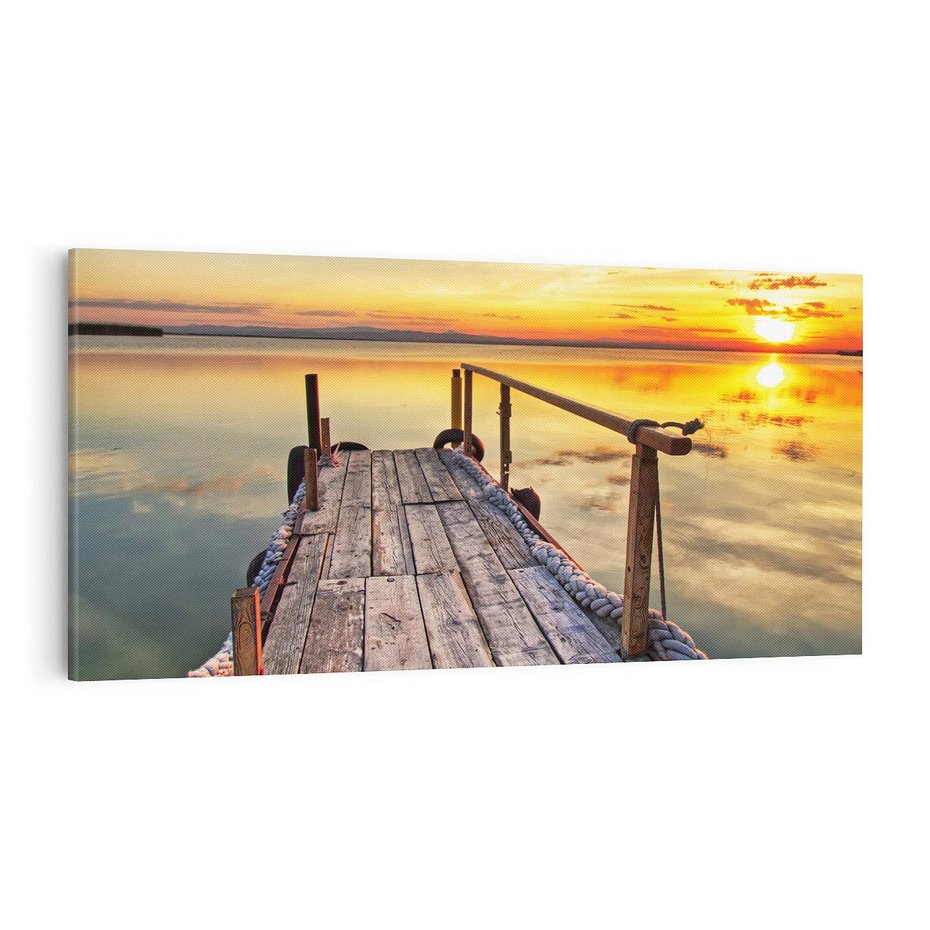 Obraz na płótnie 140x70 - Spokojny pomost nad jeziorem - pomost, jezioro