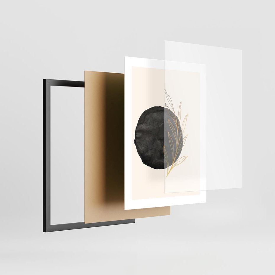 Plakat w ramie 30x40 - Kontrast Kształtów - minimalistyczna grafika, czarna plama - rama czarna