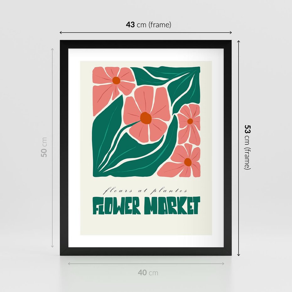 Plakat w ramie 40x50 - Retro Inspiracja - minimalistyczna kwiatowa kompozycja, pastelowe kolory - rama czarna