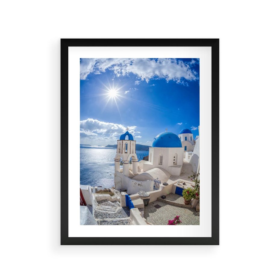 Plakat w ramie 30x40 - Uroki Santorini we Włoszech - Santorini, Włochy - rama czarna