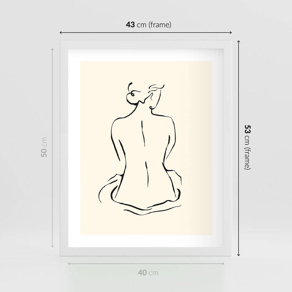 Plakat w ramie 40x50 - Migotliwa Symfonia - kobieta akt, minimalizm - rama biała