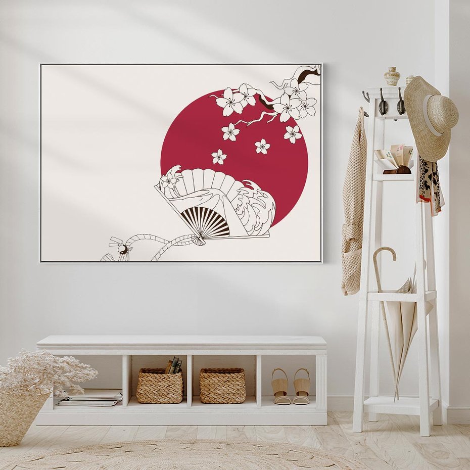 Obraz w ramie 120x80 - Orientalna Harmonia - japandi, japonia - rama biała