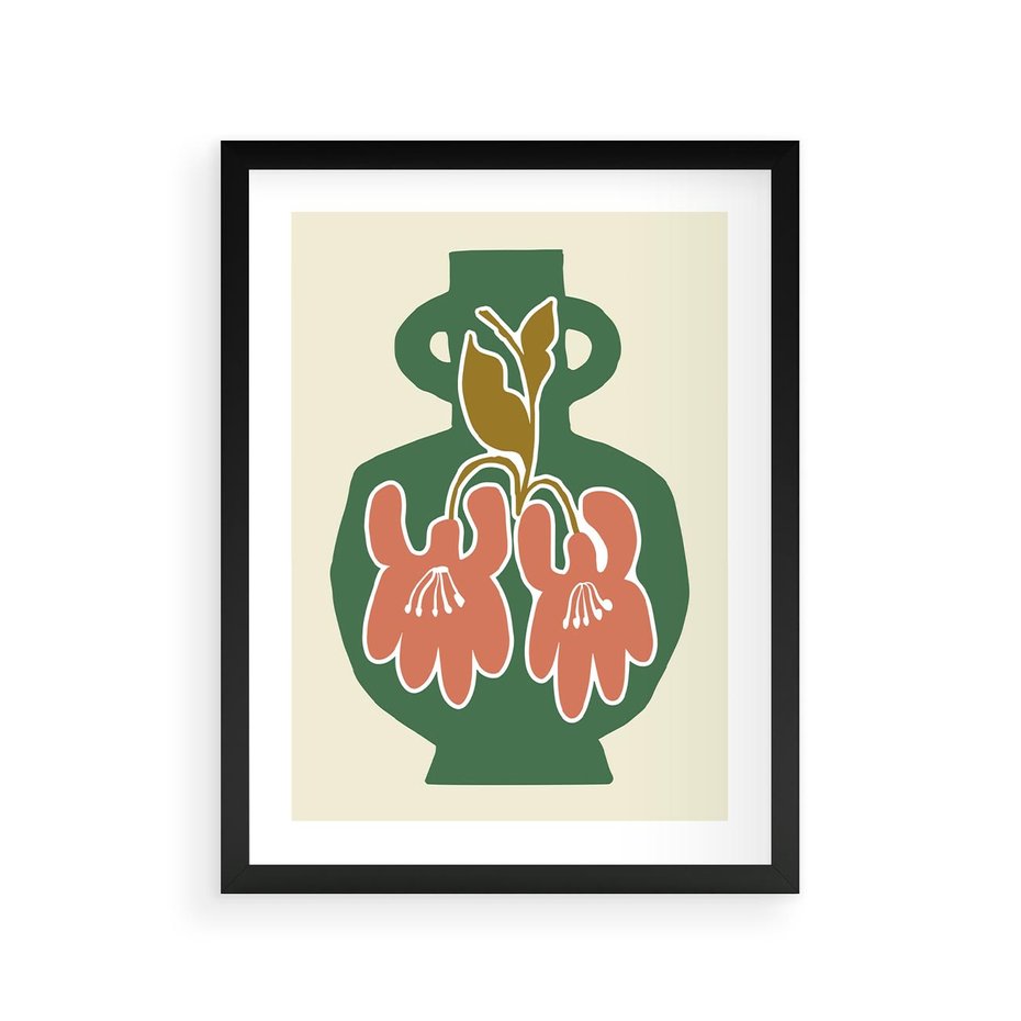 Plakat w ramie 30x40 - Kreatywne Impulsy - boho styl, wazon - rama czarna