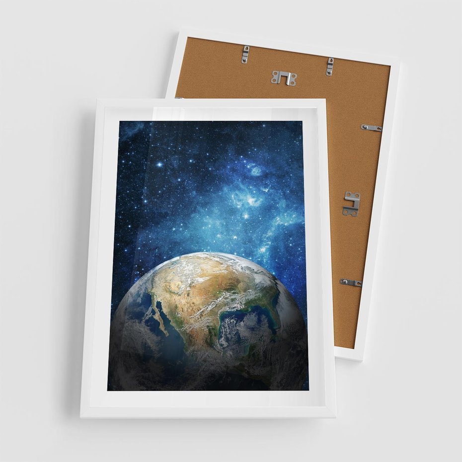 Plakat w ramie 50x70 - Kosmiczne Horyzonty - Ziemia, kosmos - rama biała