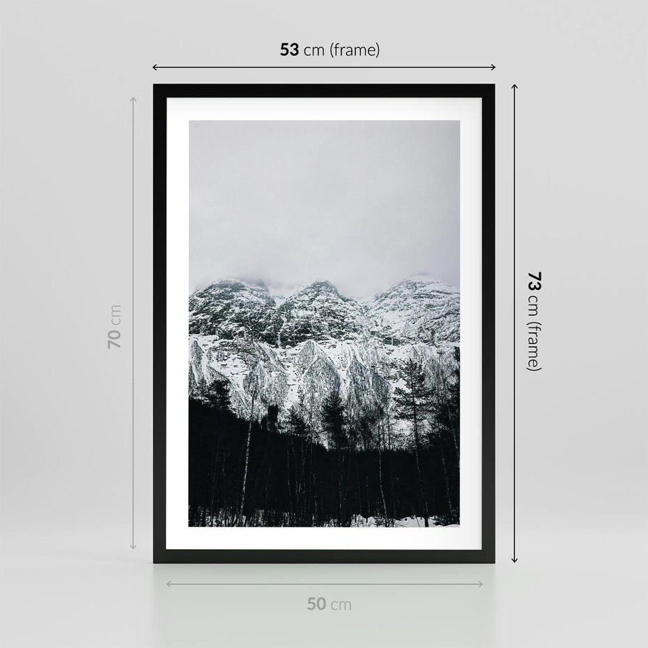 Plakat w ramie 50x70 - Zimowe Uroki Gór - góry ośnieżone, krajobraz górski - rama czarna