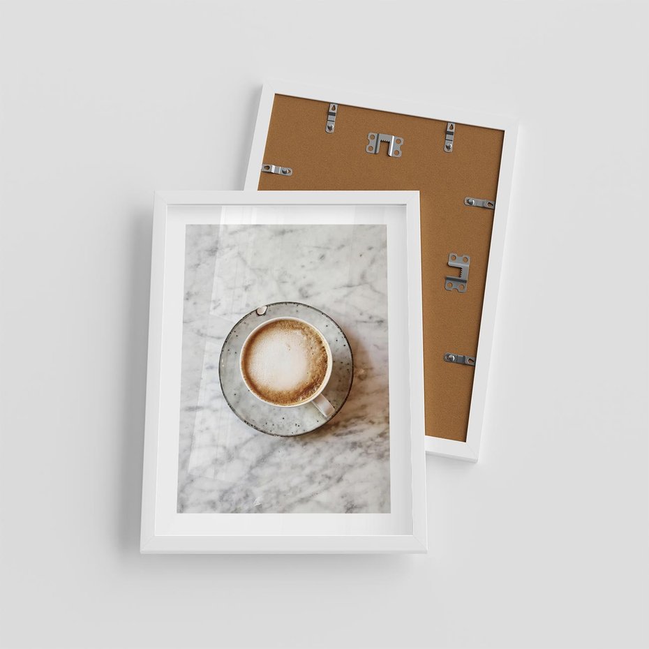 Plakat w ramie 30x40 - Kawa w Perfekcji - kawa w filiżance, cappuccino - rama biała