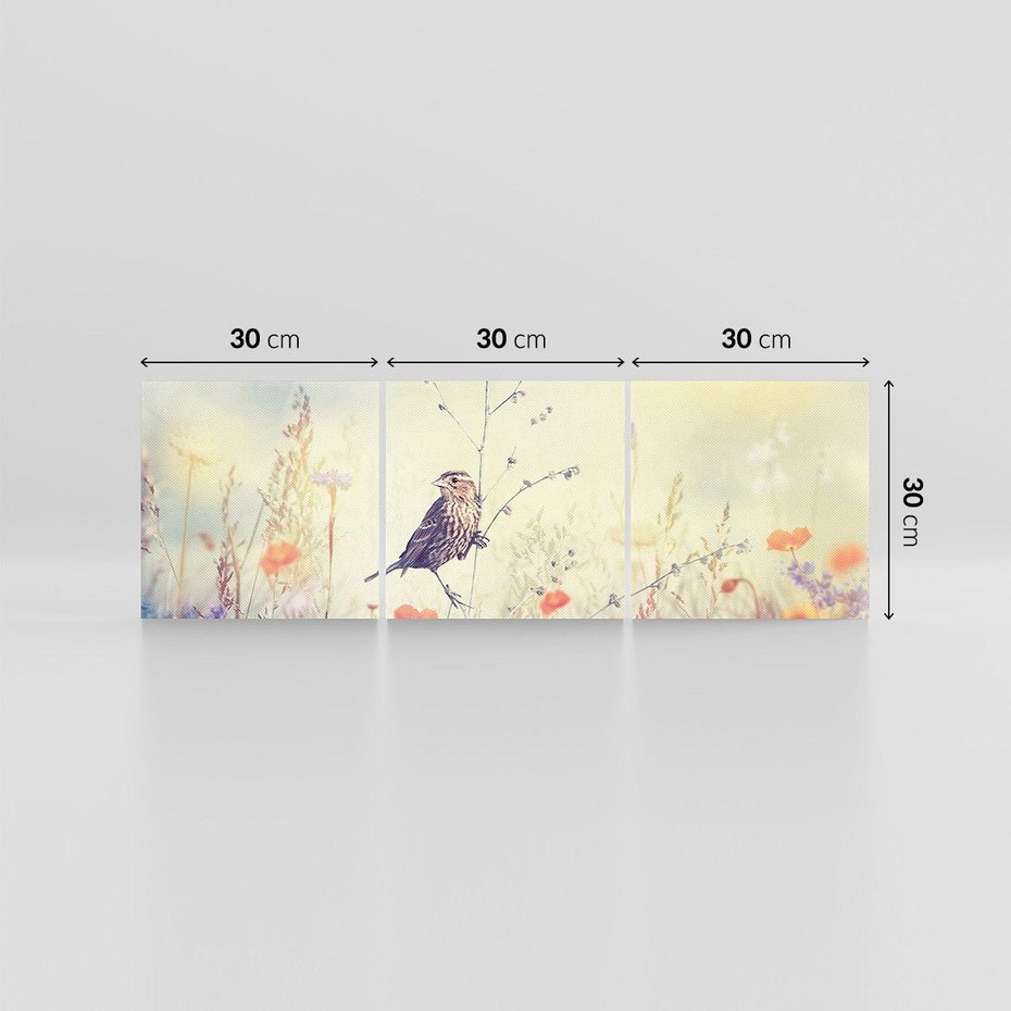 Obraz na płótnie 90x30 - Poranek wśród łąki - ptak, łąka