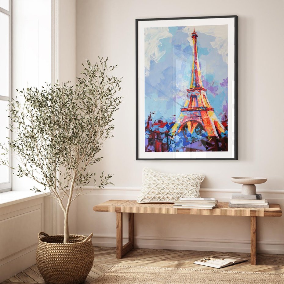 Plakat bez ramy 21x30 - Paryska Wieża - olejny abstrakcyjny obraz, wieża eiffla