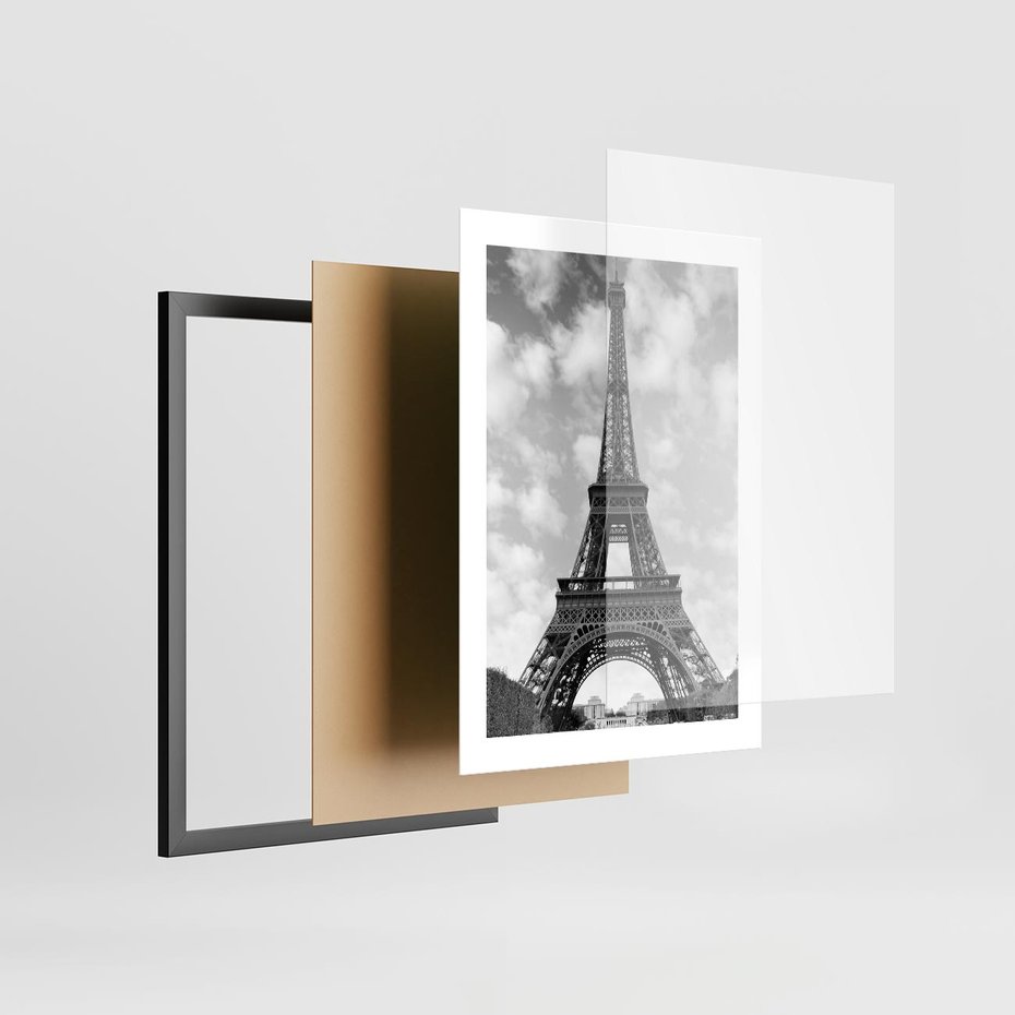 Plakat w ramie 30x40 - Nocna panorama Paryża z wieżą Eiffla - Eiffla, Paryż - rama czarna