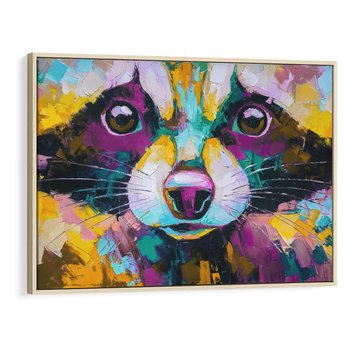 Obraz w ramie 70x50 - Przebudzenie snu artysty - zbliżenie, kolorowy portret szopa pracza - rama drewno