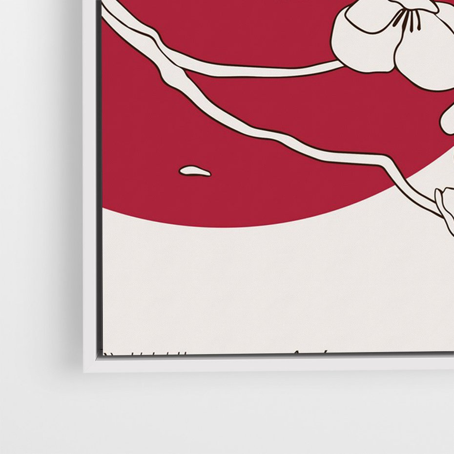 Obraz w ramie 70x100 - Esencja Zen - kwiatnąca wiśnia, orientalna grafika - rama biała