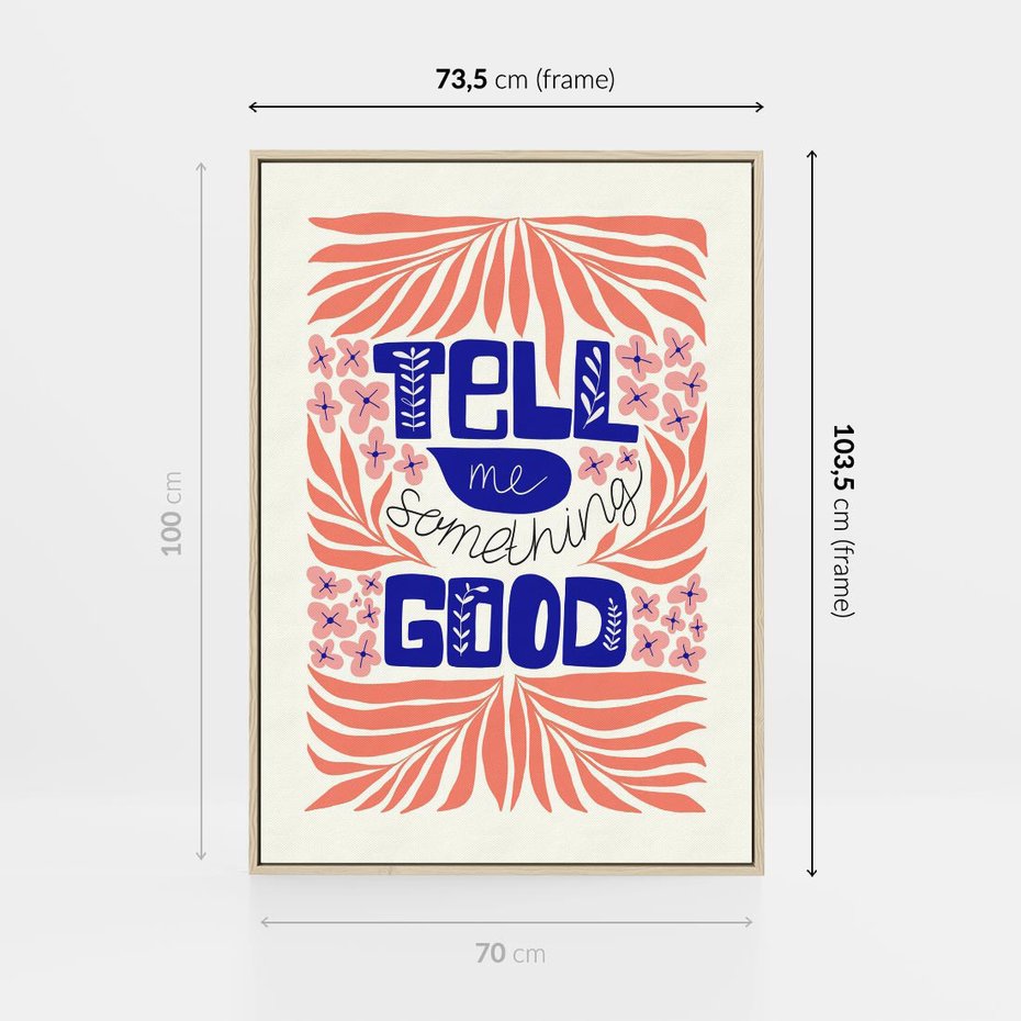 Obraz w ramie 70x100 - Bezgraniczne Formy - nowoczesna typografia, liście - rama drewno