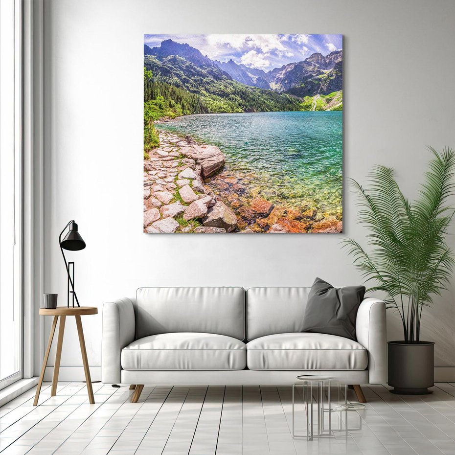 Obraz na płótnie 40x40 - Majestat gór - góry, jezioro