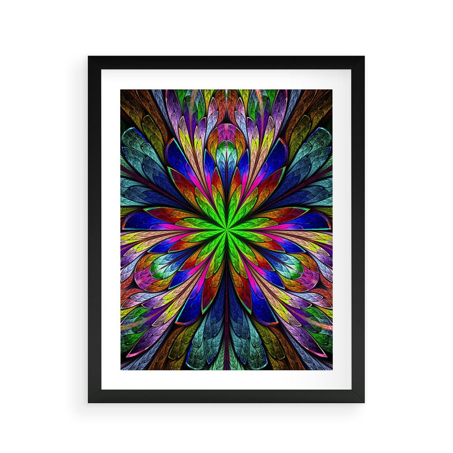 Plakat w ramie 40x50 - Witrażowa magia na płótnie - witraż, sztuka - rama czarna