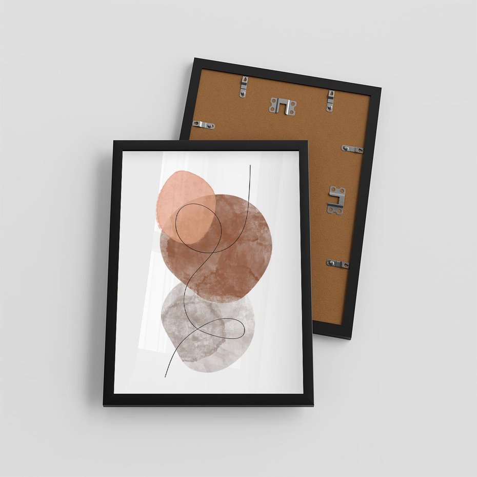 Plakat w ramie 30x40 - Brązowe Akwarelowe Zawirowania - abstrakcja, brązowe akwarelowe plamy - rama czarna