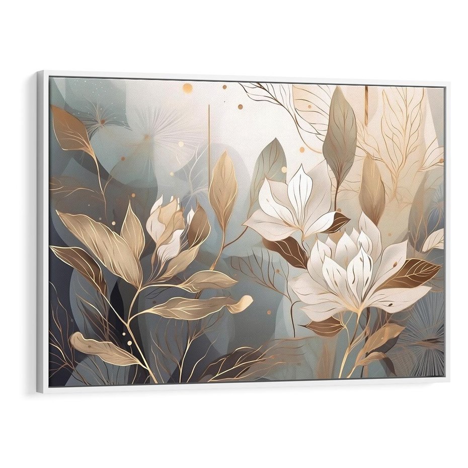 Obraz w ramie 100x70 - Ekspresjonistyczny deszcz uczuć - grafika, złote kwiaty - rama biała