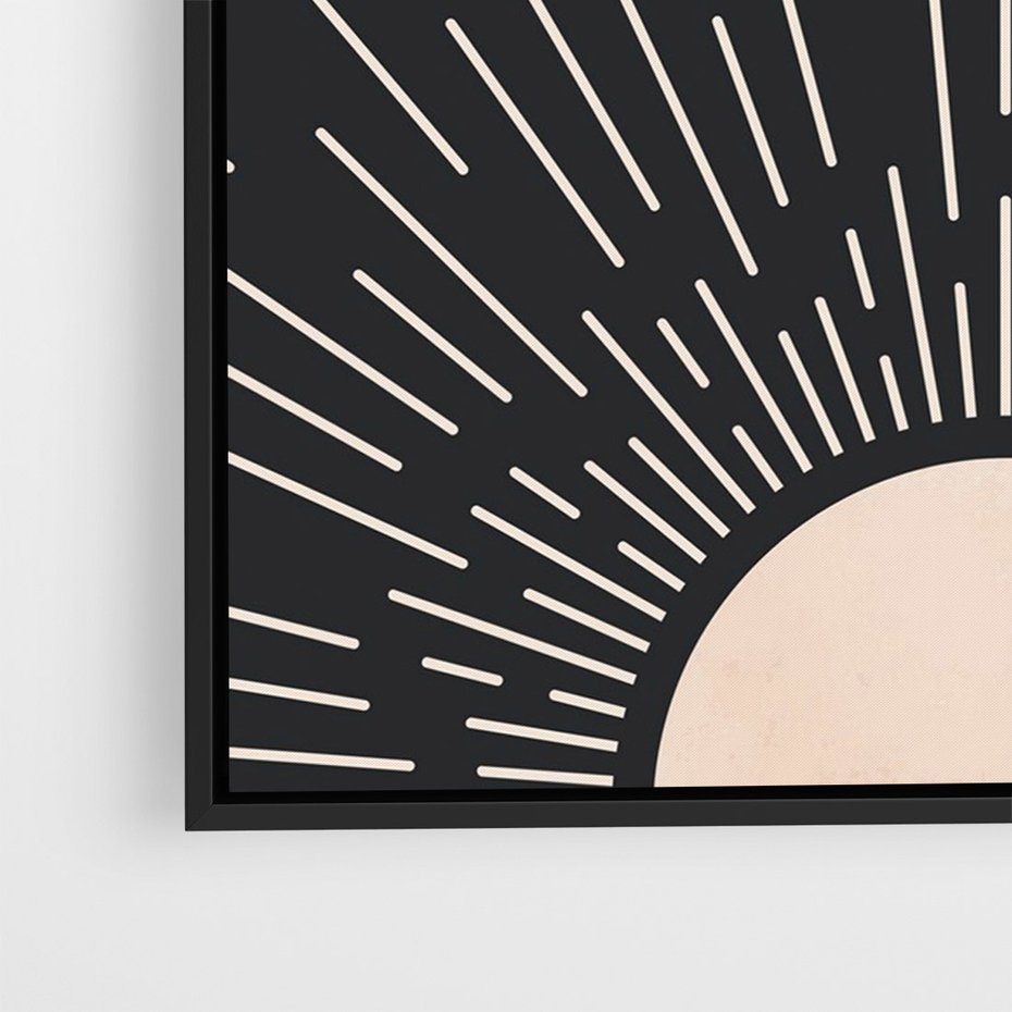 Obraz w ramie 50x70 - Słoneczny Portret Duszy - boho czarne słońce, nowoczesna grafika - rama czarna