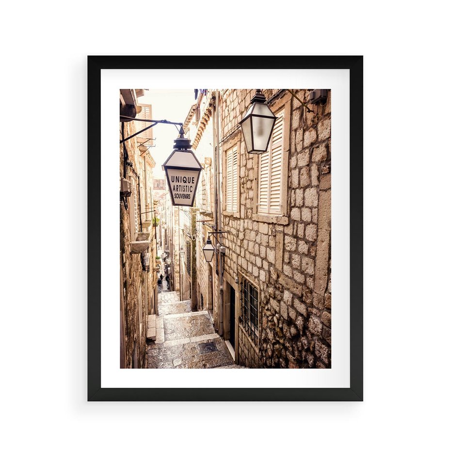 Plakat w ramie 40x50 - mistyczna podróż - uliczka, perspektywa - rama czarna