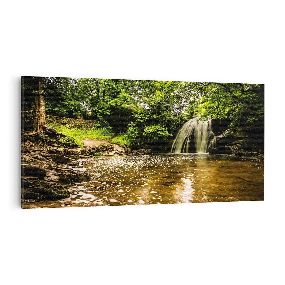 Obraz na płótnie 100x50 - Magia wodospadu w lesie - wodospad, las