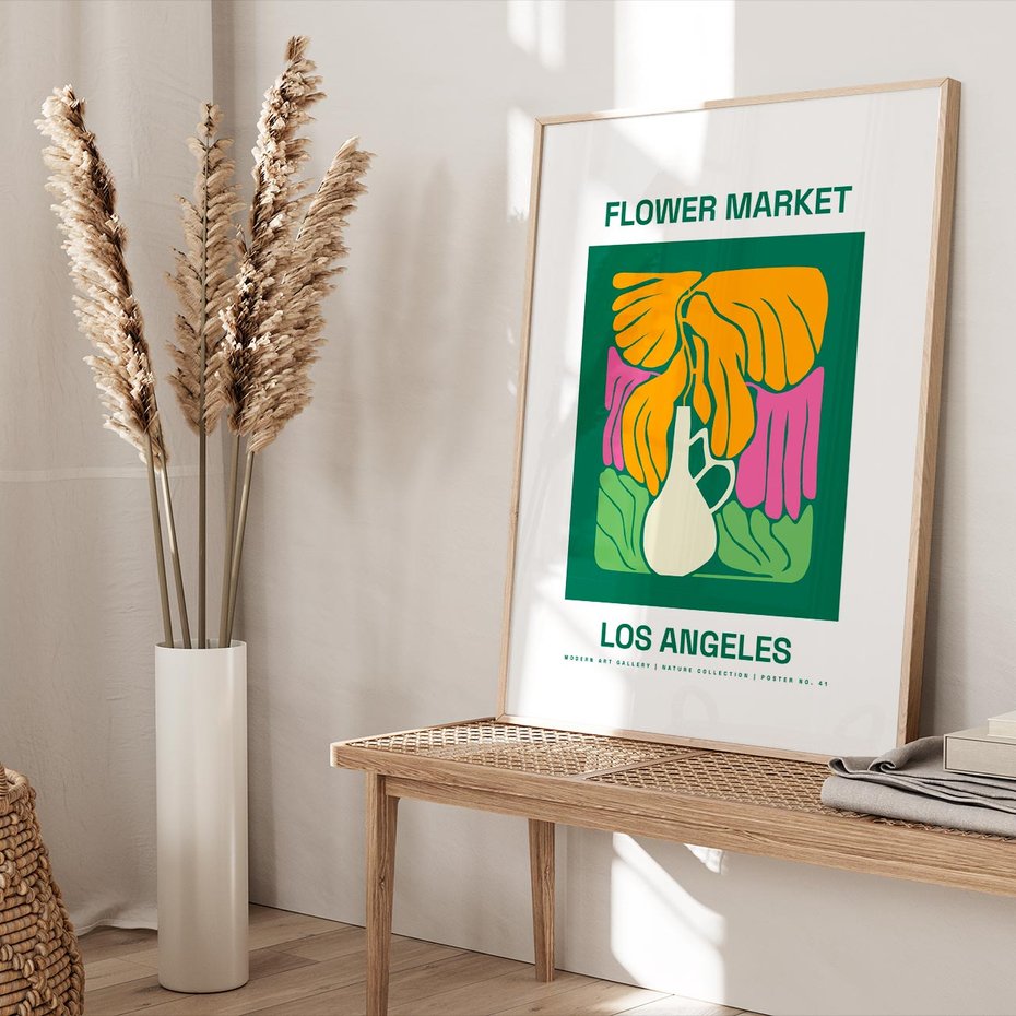 Plakat w ramie 50x70 - Przenikające Kontury - minimalizm, plakat - rama drewno