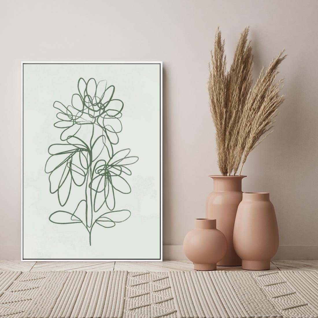Obraz w ramie 80x120 - Spokojne Poddanie Naturze - zielony plakat, roślinne inspiracje - rama biała