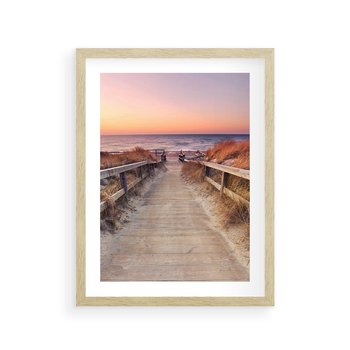 Plakat w ramie 30x40 - Spacer Wśród Przyboju - dróżka, morze - rama drewno