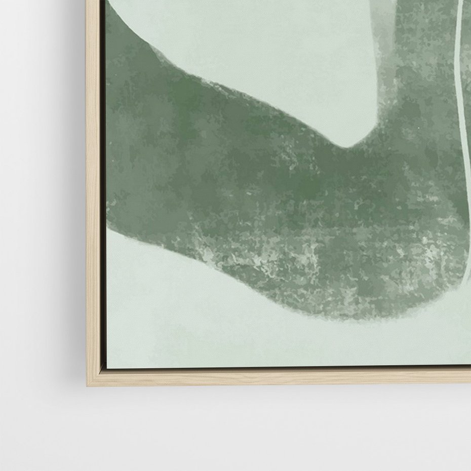 Obraz w ramie 50x70 - Nurtująca Kompozycja Zieleni - abstrakcyjne delikatne zielone linie, podobne do gałęzi kwiatów - rama drewno