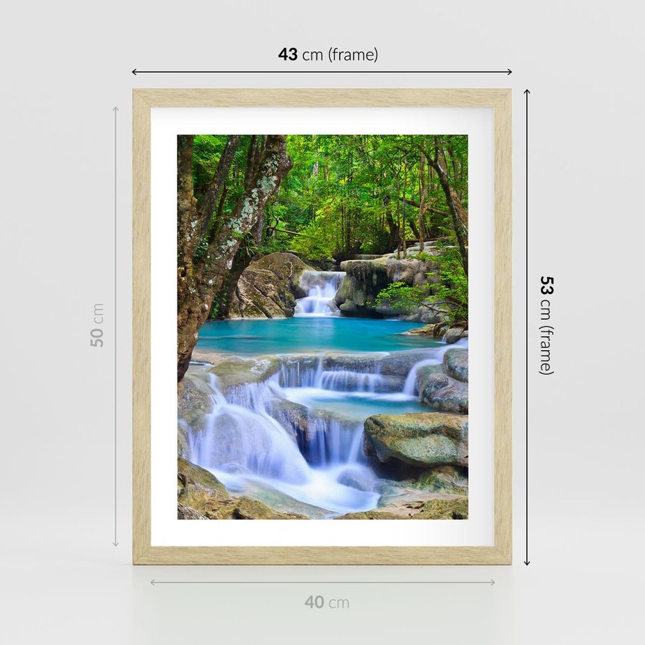 Plakat w ramie 40x50 - Siła Rzeki i Urok Wodospadu - rzeka, wodospad - rama drewno