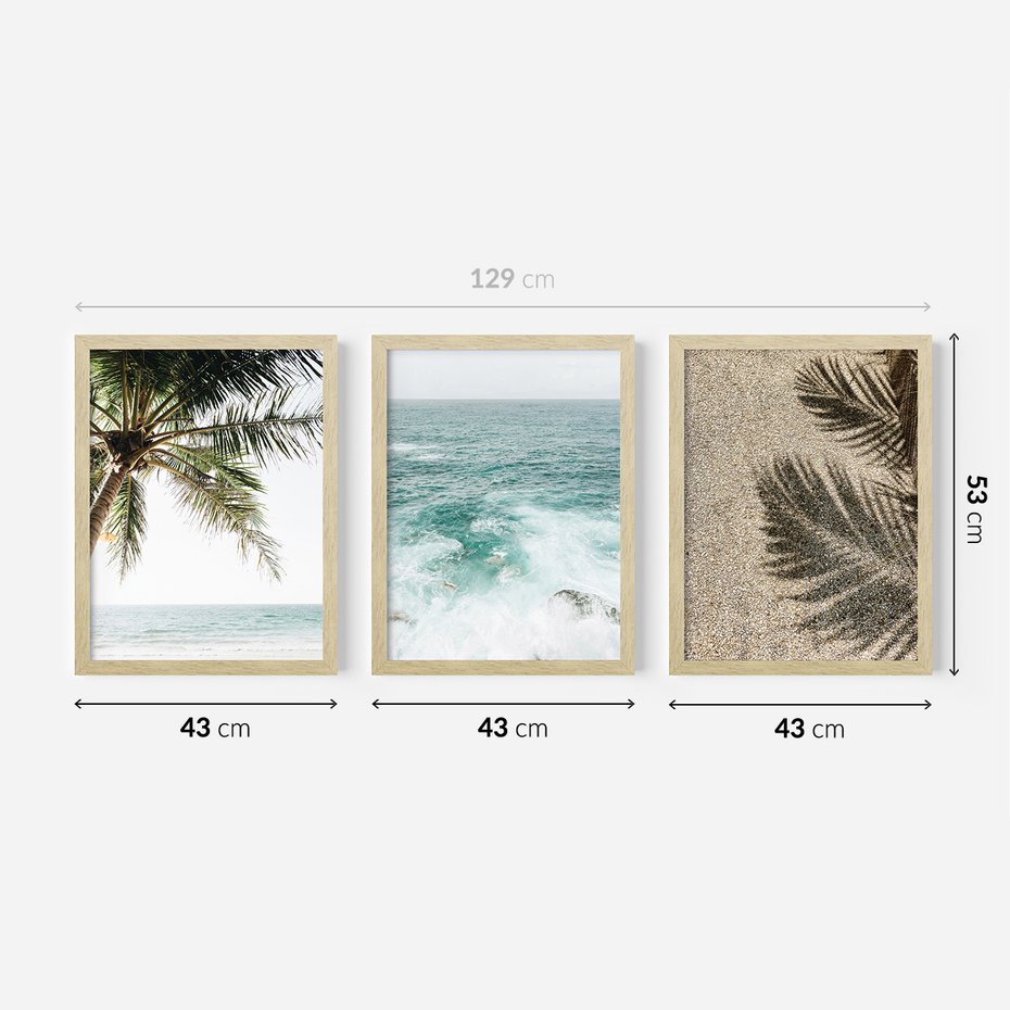 Zestaw obrazy w ramie 40x50 galeria - Plaża, palmy, lato, wakacje - rama drewno