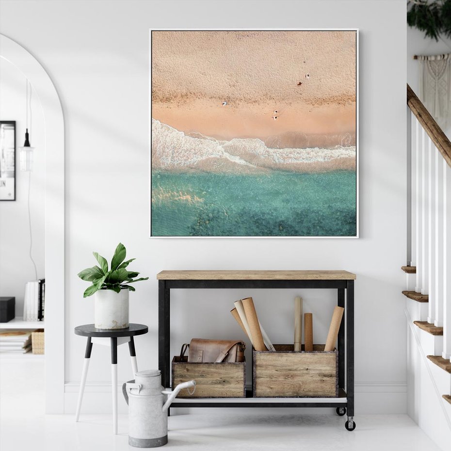 Obraz w ramie 50x50 - Oczy turkusu - fotografia, plaża - rama biała