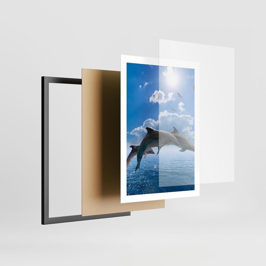 Plakat w ramie 50x70 - Spotkanie z naturą - morze, delfiny - rama czarna