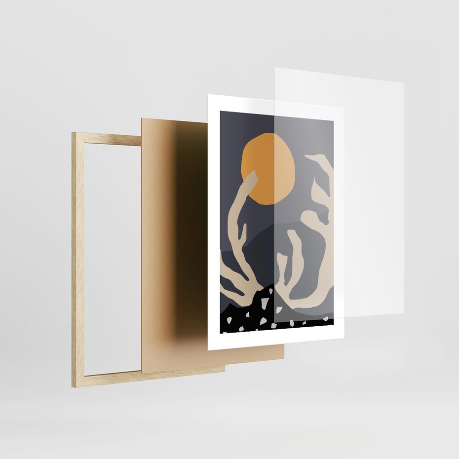 Plakat w ramie 30x40 - Tajemniczy Księżyc - nowoczesna sztuka, plakat - rama drewno