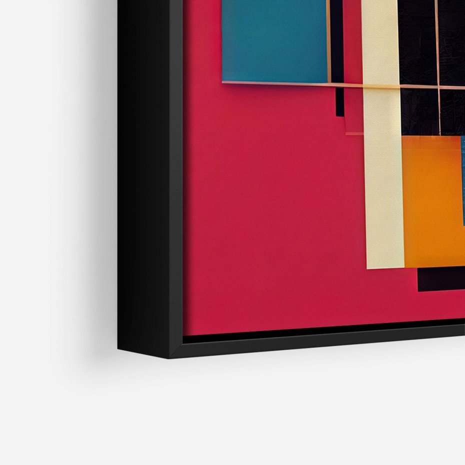 Obraz w ramie 50x70 - Przejście przez labirynt myśli - kolorowa abstrakcja, instalacja z prostokątów i lini - rama czarna