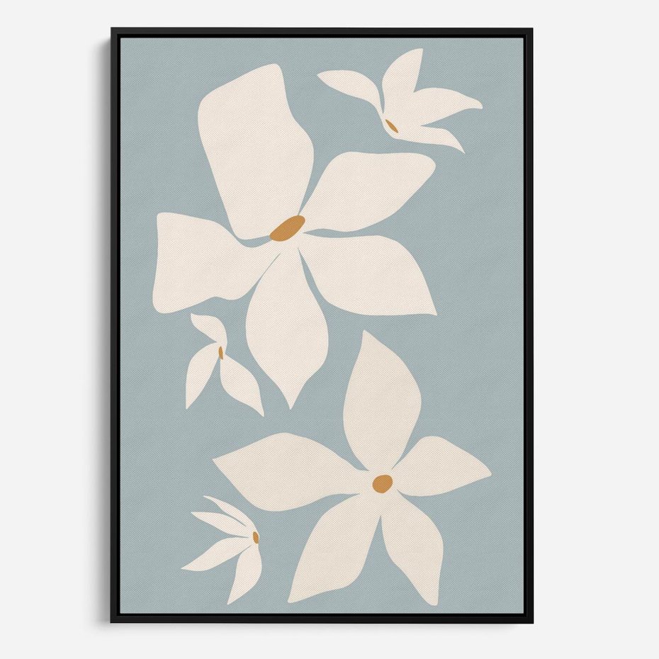 Obraz w ramie 70x100 - Błękit Kwiatów - kwiaty, nowoczesne i minimalistyczne - rama czarna