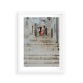 Plakat w ramie 30x40 - Schody we Włoskim Miasteczku - schody, śródziemnomorskie miasteczko - rama biała