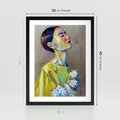 Plakat w ramie 30x40 - W Żółtej Sukience - olejny abstrakcyjny obraz, portret kobiety w żółtej sukience - rama czarna