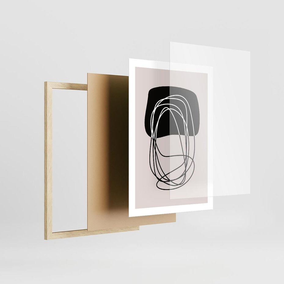 Plakat w ramie 50x70 - Strukturalne Kontrasty - abstrakcyjne szkicowane linie, minimalizm - rama drewno