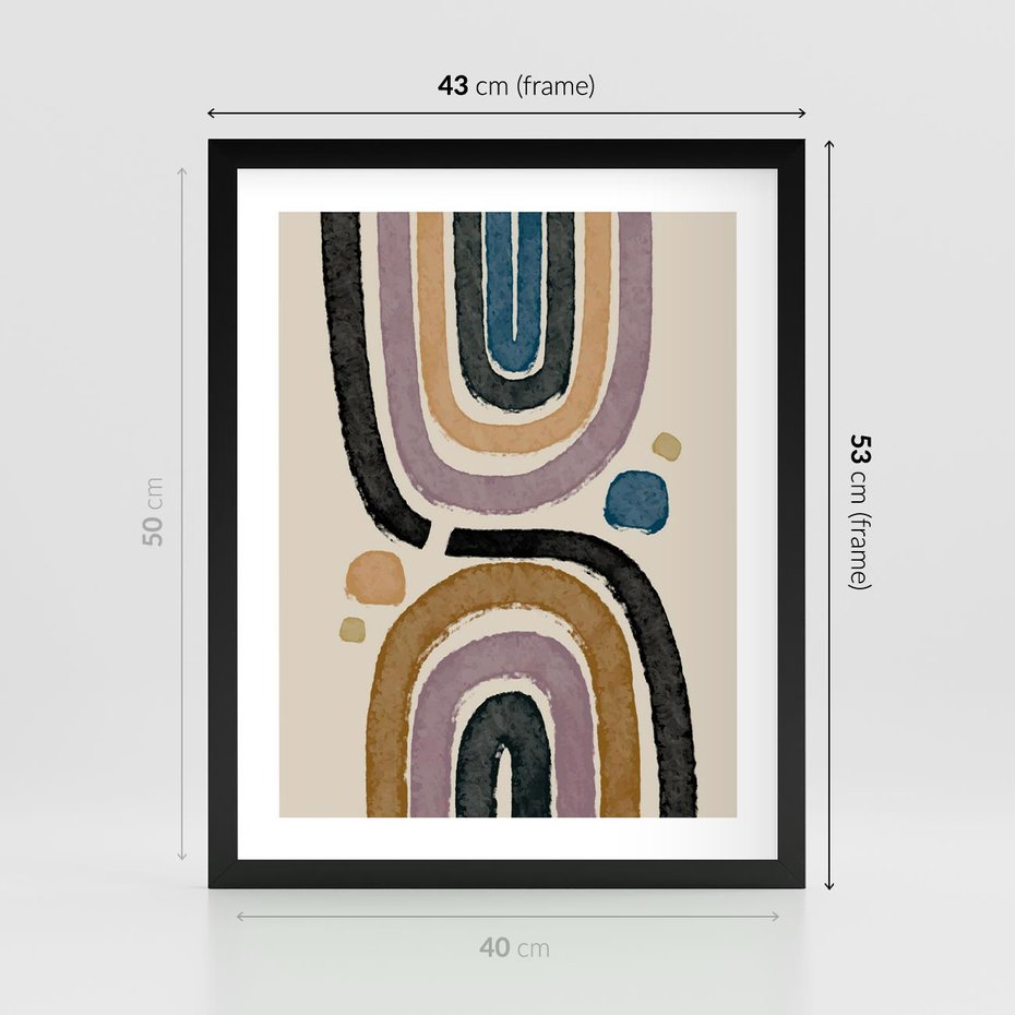 Plakat w ramie 40x50 - Taniec Przenikających Kształtów - abstrakcyjne tęcze, kompozycja - rama czarna