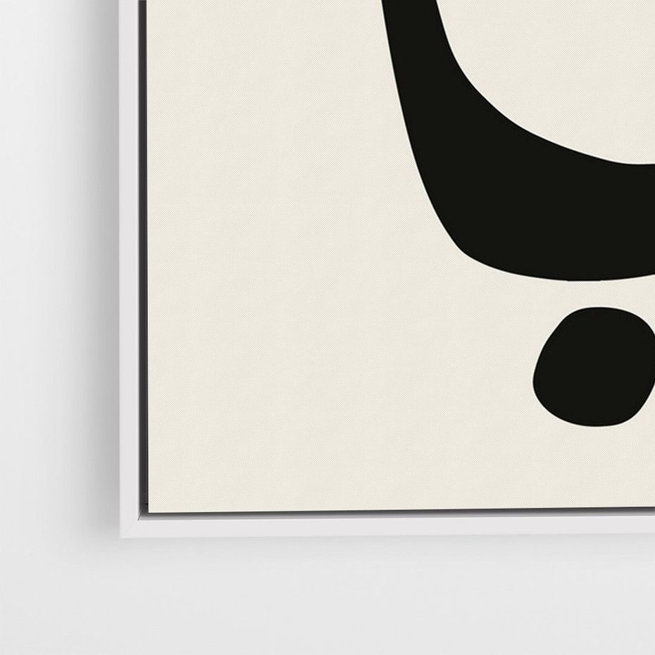 Obraz w ramie 50x70 - Intrygujące Zaskoczenia - beżowa abstrakcyjna kompozycja, czarny akcent - rama biała