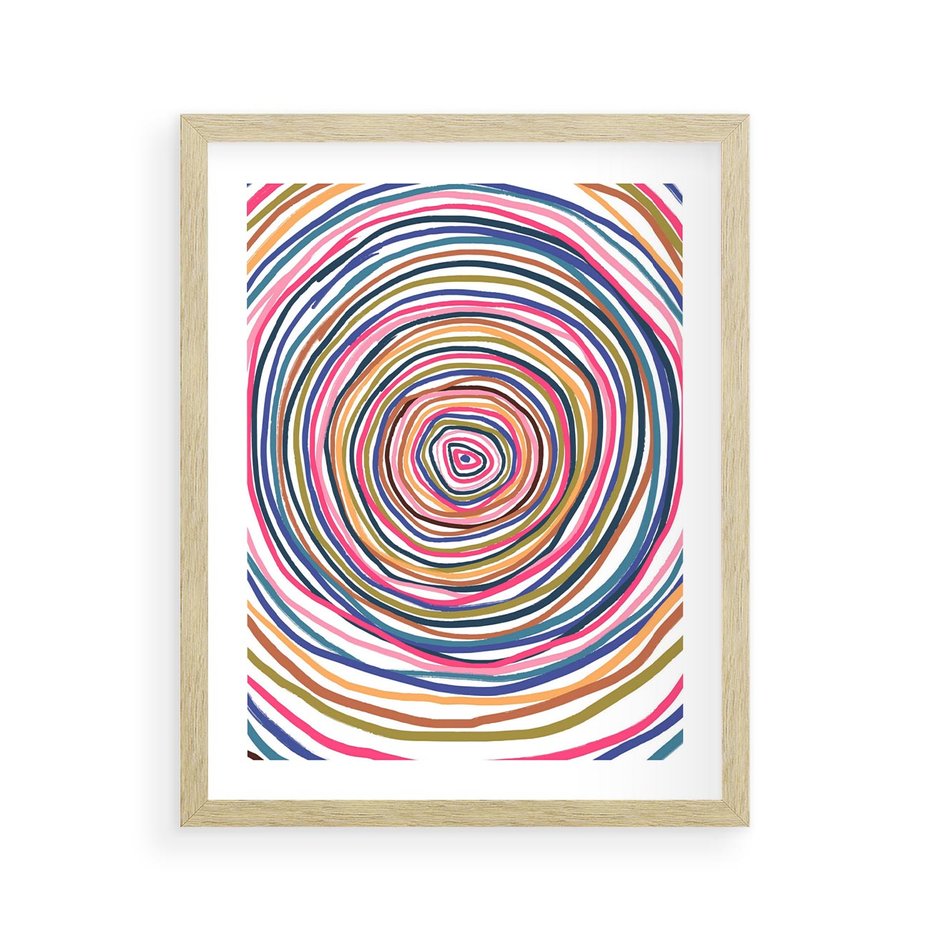 Plakat w ramie 40x50 - Cyrkulująca Harmonia - kolorowe etniczne wzory, tęczowe żywe kolory - rama drewno