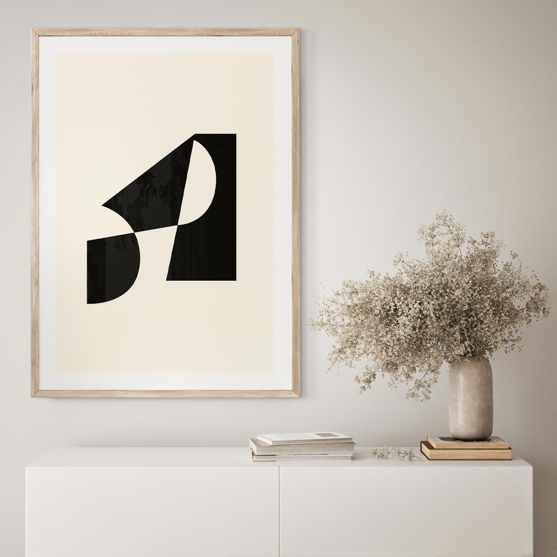 Plakat w ramie 40x50 - Rozświetlony Cień - abstrakcyjna sztuka, geometria - rama drewno