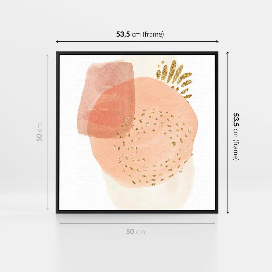 Obraz w ramie 50x50 - Migotliwe Kształty i Plamy - abstrakcyjne akwarelowe plamy, minimalizm - rama czarna